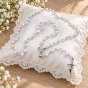Różaniec komunijny SERDUSZKA biała perła – 47 cm
