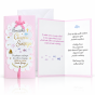 Karnet różowy – laurka na Chrzest Święty z kokardką (11 × 21 cm)