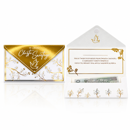 Koperta na pieniądze na Chrzest Święty z życzeniami | SacraEnvelope™ GOLDEN DOVE