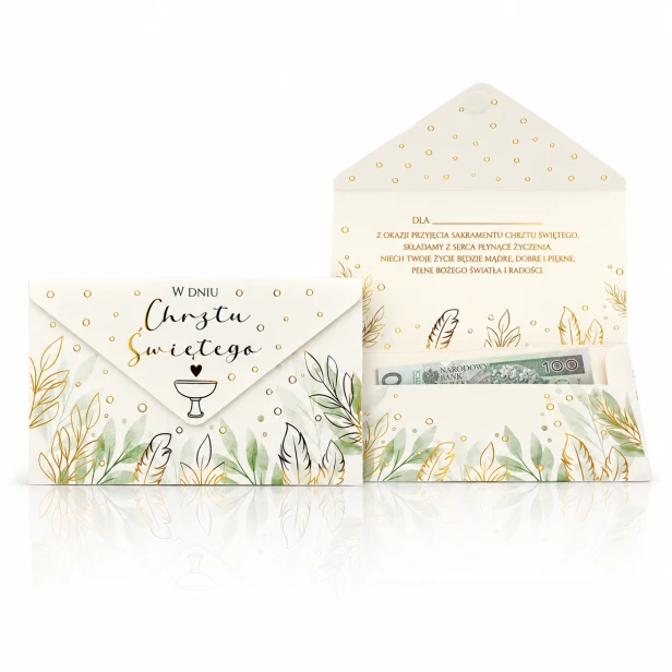 Koperta na pieniądze na Chrzest Święty z życzeniami | SacraEnvelope™ BOTANICA CALIX