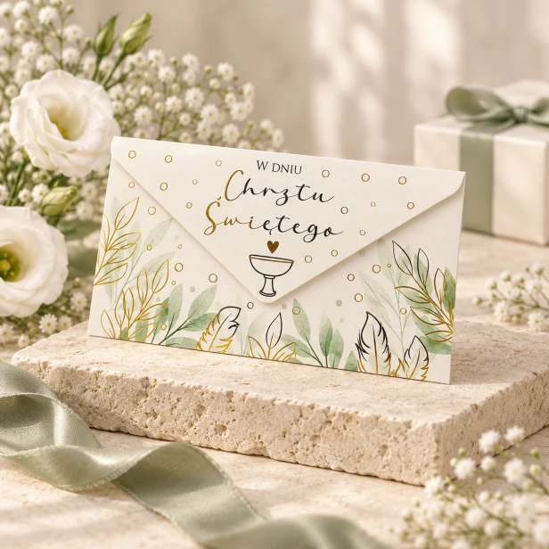 Koperta na pieniądze na Chrzest Święty z życzeniami | SacraEnvelope™ BOTANICA CALIX