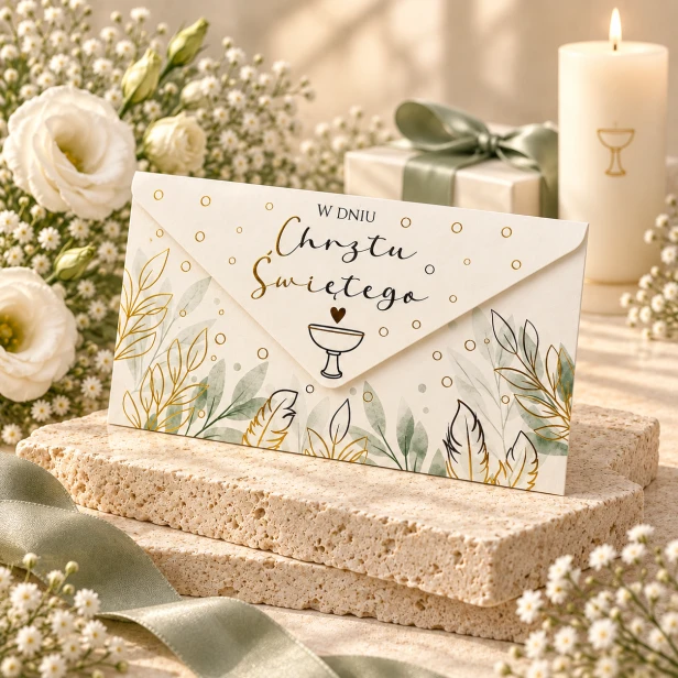 Koperta na pieniądze na Chrzest Święty z życzeniami | SacraEnvelope™ BOTANICA CALIX
