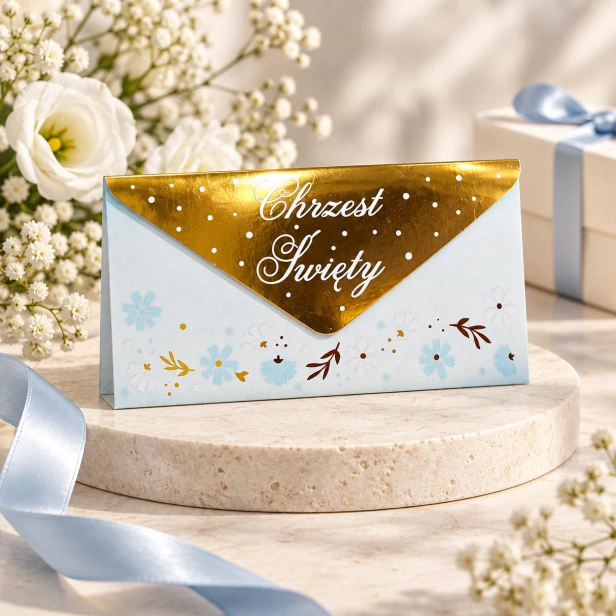 Koperta na pieniądze na Chrzest Święty z życzeniami | SacraEnvelope™ BLUE BLOSSOM