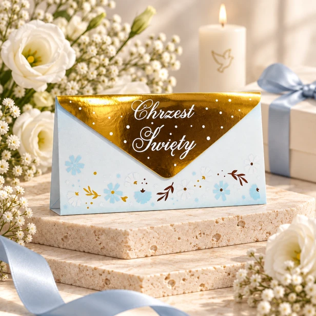 Koperta na pieniądze na Chrzest Święty z życzeniami | SacraEnvelope™ BLUE BLOSSOM