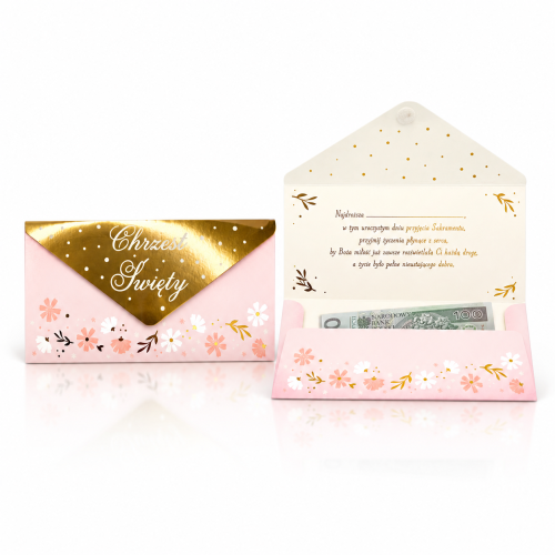 Koperta na pieniądze na Chrzest Święty z życzeniami | SacraEnvelope™ ROSE BLOSSOM