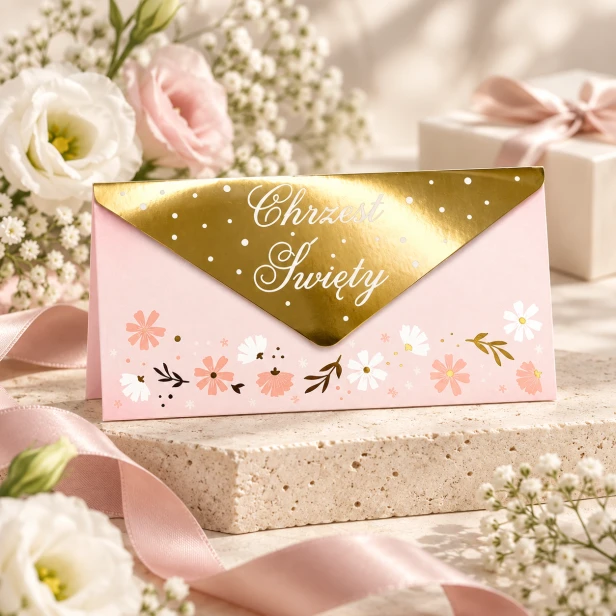 Koperta na pieniądze na Chrzest Święty z życzeniami | SacraEnvelope™ ROSE BLOSSOM