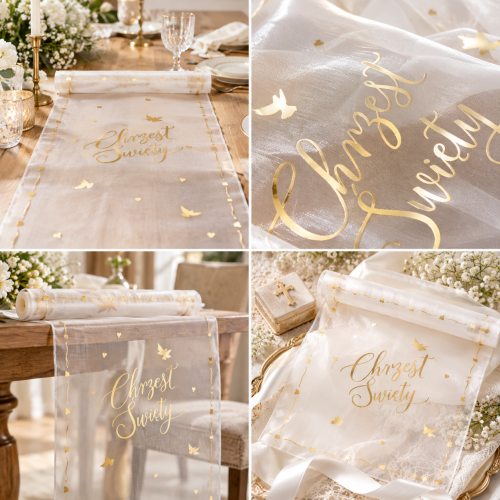 Bieżnik Chrzest Święty GOŁĄBKI – 5 m × 30 cm | Dekoracja stołu