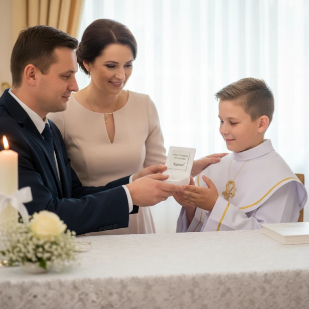 propozycja wręczenia prezentu Różaniec srebrny „Łezka” pr. 925 – elegancki różaniec z medalikiem Matki Bożej