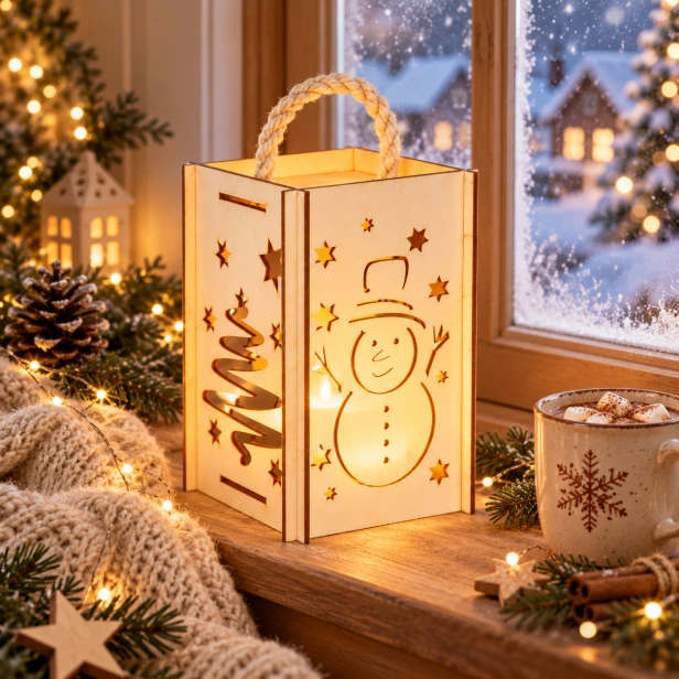 Lampion adwentowy EKO drewniany - świąteczny