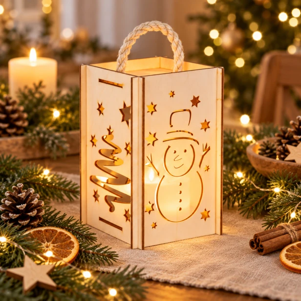 Lampion adwentowy EKO drewniany - świąteczny