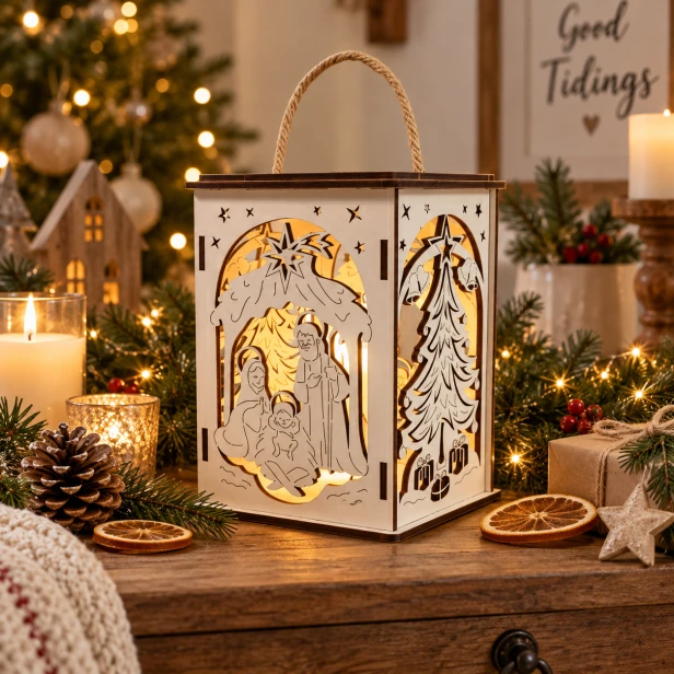Lampion roratni drewniany LED z uchwytem – BIAŁY – Światło Czystości i Nadziei