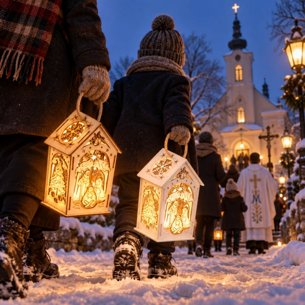 Lampion Roratni Drewniany LED z Uchwytem – EKO Symbol Adwentu [kolorystyka do wyboru]