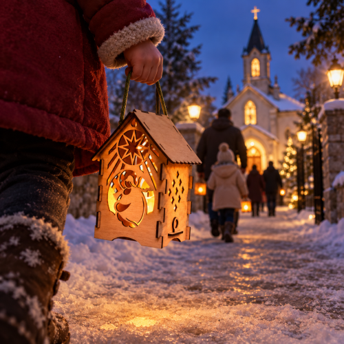 Lampion Roratni Drewniany LED z Uchwytem – Ekologiczne Światło Adwentu