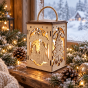 Lampion roratni drewniany LED z uchwytem – NATURALNY – Światło Wiary i Prostoty