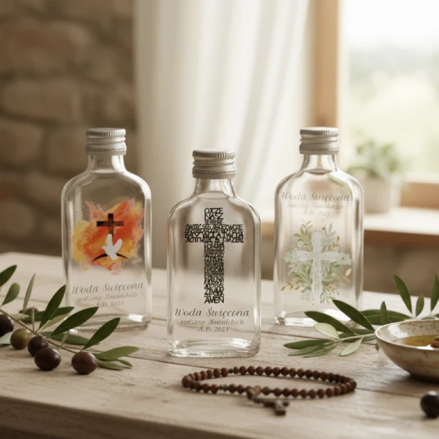 Buteleczka KRZYŻ ŚWIĘTY – personalizowany pojemnik na wodę święconą