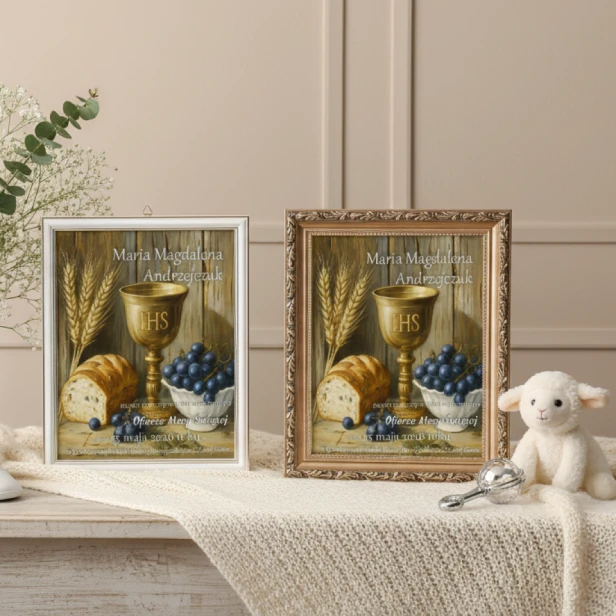 Obraz pamiątkowy na Komunię – Moc Eucharystii, druk na szkle | Linia DOTYK SACRUM™