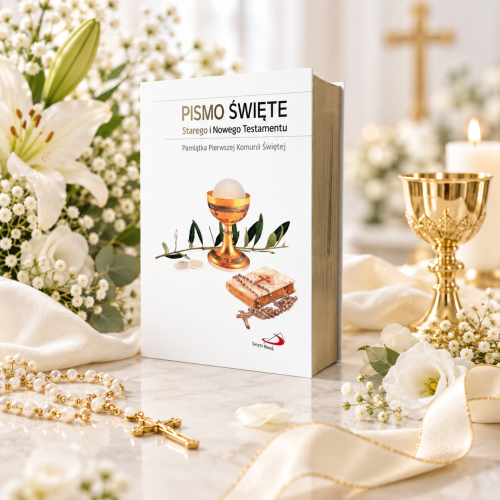 Pismo Święte w komunijnej obwolucie – twarda oprawa, złocone brzegi kartek