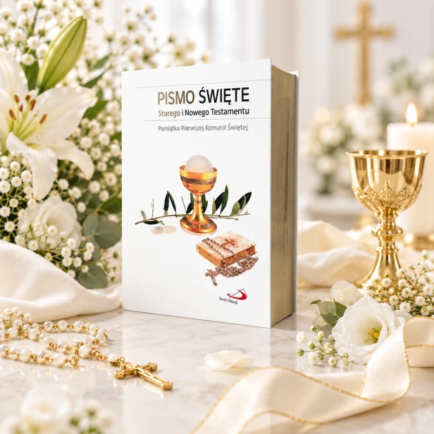 Pismo Święte w komunijnej obwolucie – twarda oprawa, złocone brzegi kartek