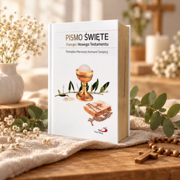 Pismo Święte w komunijnej obwolucie – twarda oprawa, złocone brzegi kartek