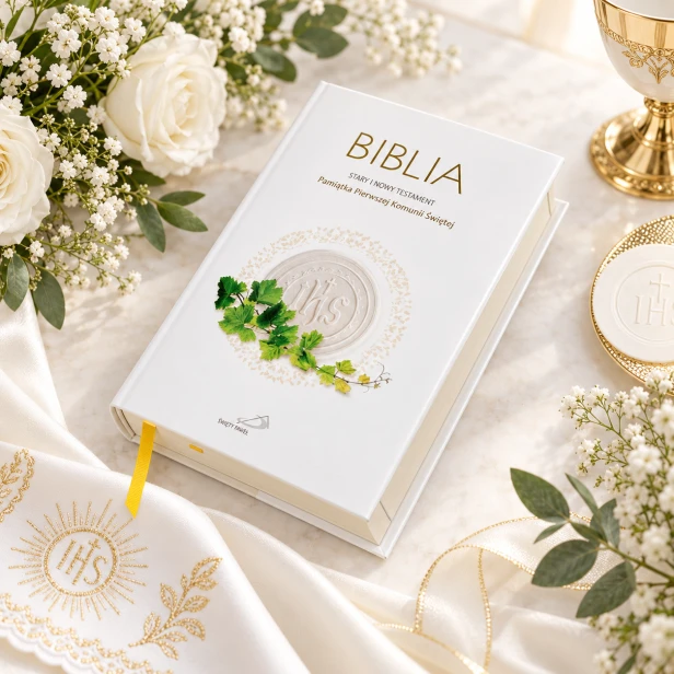 Biblia – Pamiątka Pierwszej Komunii Świętej z dedykacją i planem lektury, Biblia Paulistów
