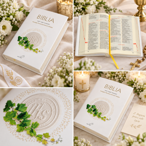 Biblia – Pamiątka Pierwszej Komunii Świętej z dedykacją i planem lektury, Biblia Paulistów