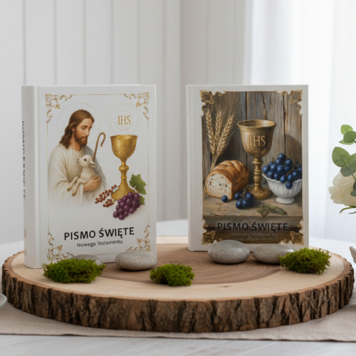 Nowy Testament – Biblia Tysiąclecia z nadrukiem IHS | Format kieszonkowy Pallottinum | Pamiątka Pierwszej Komunii Świętej