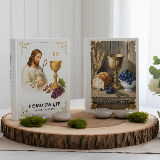 Nowy Testament – Biblia Tysiąclecia z nadrukiem IHS | Format kieszonkowy Pallottinum | Pamiątka Pierwszej Komunii Świętej