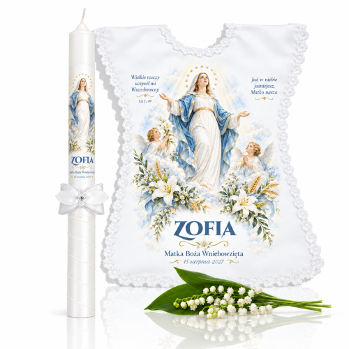 Świeca i szatka na Chrzest - Wniebowzięcie Najświętszej Maryi | Linia ŚWIATŁO PAMIĘCI™