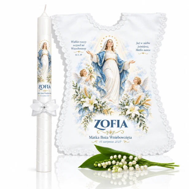 Świeca i szatka na Chrzest - Wniebowzięcie Najświętszej Maryi | Linia ŚWIATŁO PAMIĘCI™