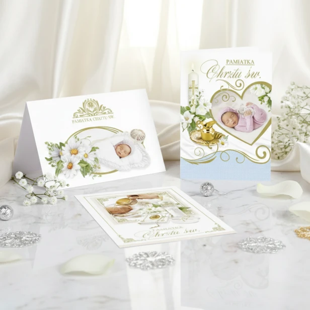Elegancki karnet na Chrzest Święty A5 – kartka z życzeniami w aranżacji