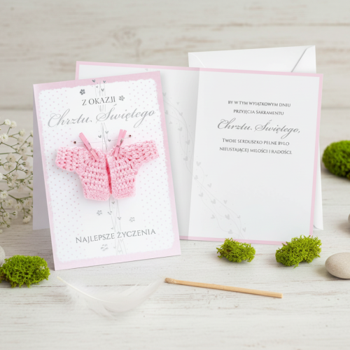 Elegancki karnet na Chrzest Święty w różowej stylistyce kolekcji ROYAL PINK