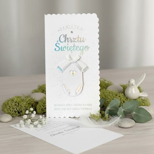 Karnet na Chrzest Święty 11×21 cm – elegancka kartka z uszlachetnieniem