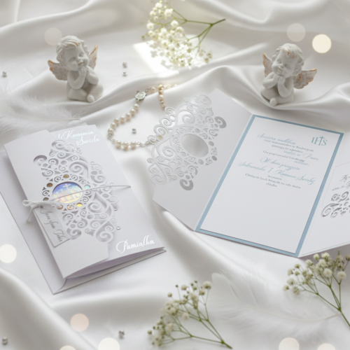 Karnet z życzeniami na I Komunię Świętą – elegancka kartka komunijna z kopertą