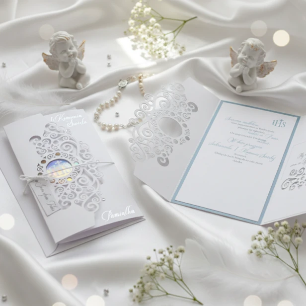 Karnet z życzeniami na I Komunię Świętą – elegancka kartka komunijna z kopertą