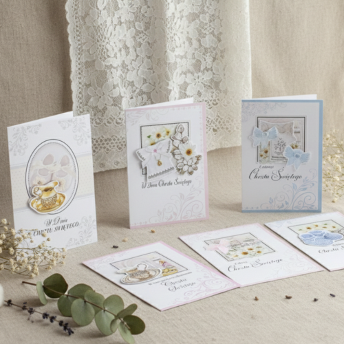 W aranżacji - Karnet B6 na Chrzest Święty – elegancka kartka z życzeniami i doklejanym elementem