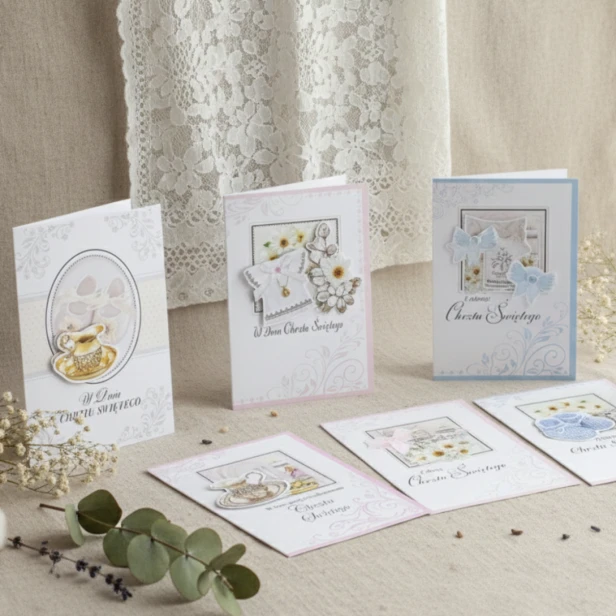 Elegancka kartka na Chrzest Święty – karnet B6 w jasnej aranżacji
