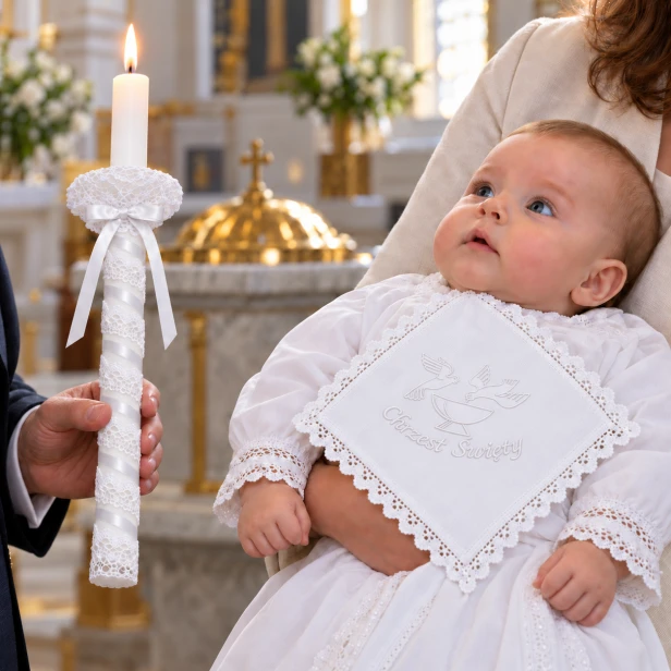Biały zestaw do chrztu w kościele