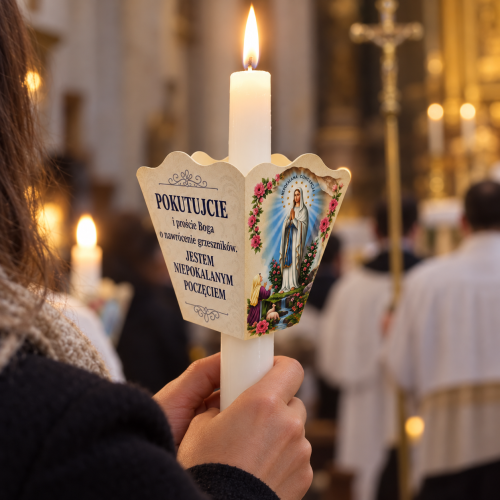 Okapnik Matka Boża z Lourdes podczas nabożeństwa w kościele