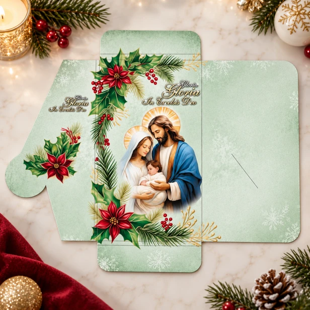 Koperta na opłatek wigilijny Gloria In Excelsis Deo – składana, świąteczna, Boże Narodzenie