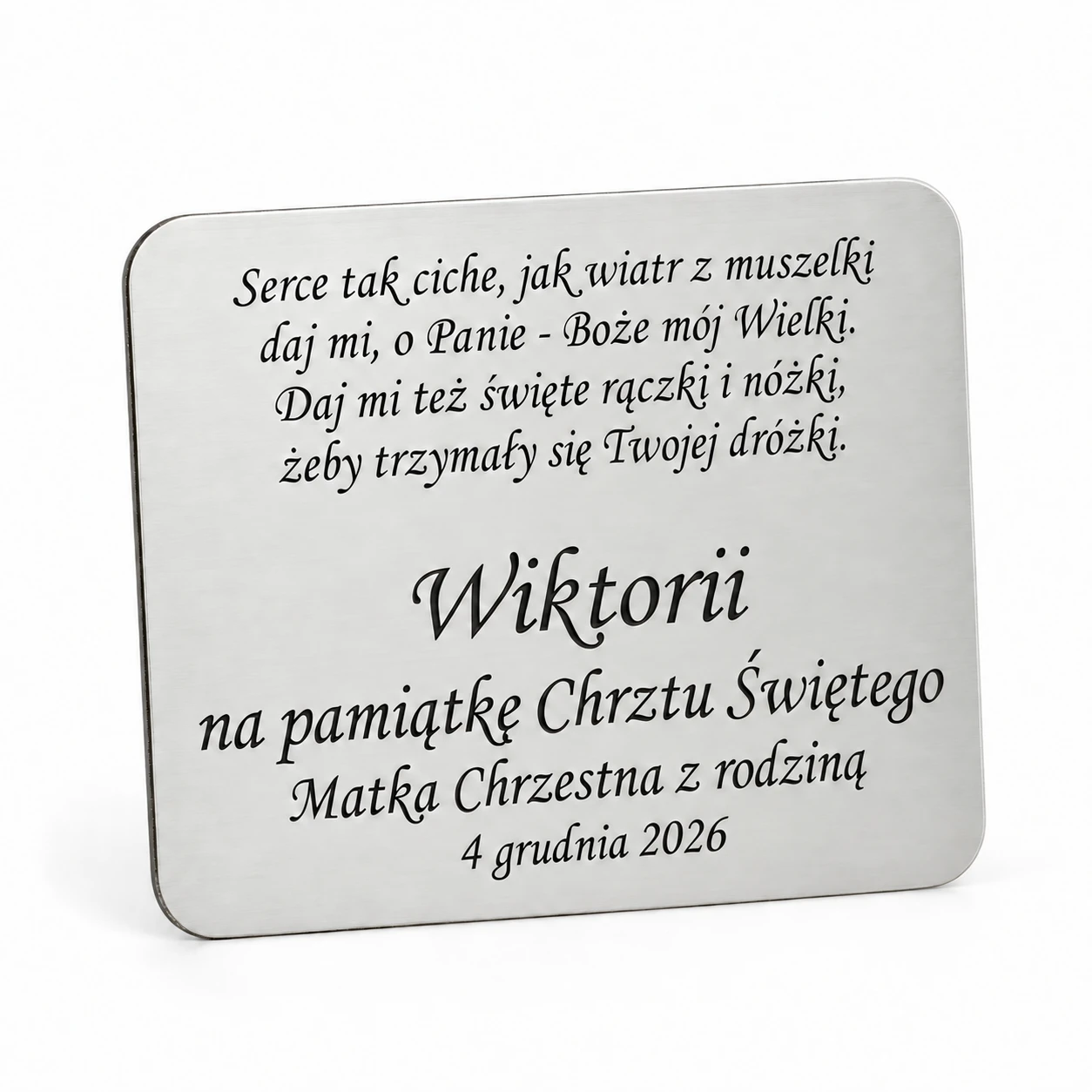 Przykład dedykacji na tabliczce – Monotype Corsiva