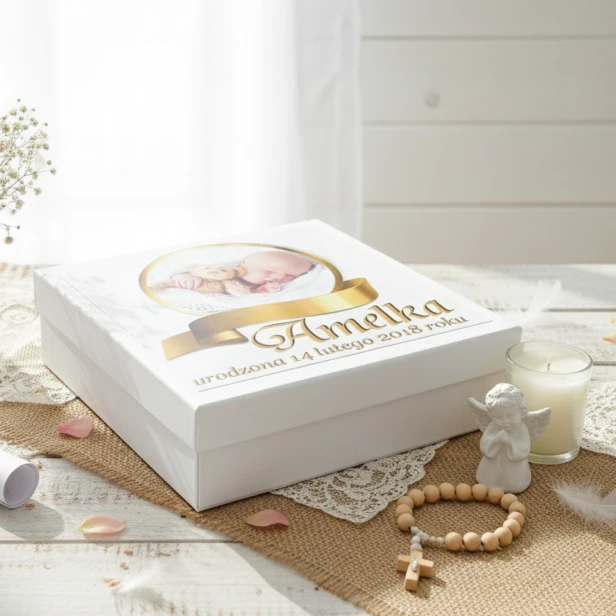 aranżacja Pudełeczko ze zdjęciem dziecka – pamiątka Chrztu Świętego