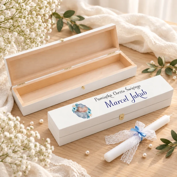 Personalizowane drewniane pudełko w naturalnej aranżacji
