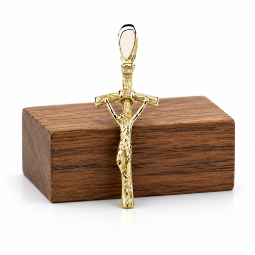 Złocony krzyżyk papieski – zawieszka religijna, próba 925 1,5 g