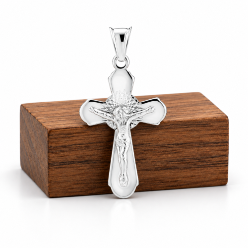 Srebrny krzyżyk z reliefem – zawieszka diamentowana, próba 925 1,8 g