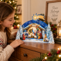 Szopka bożonarodzeniowa papierowa 3D z brokatem – 20 × 11 cm