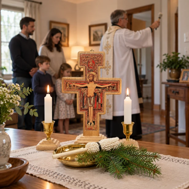 Zestaw kolędowy z krzyżem San Damiano – naturalne drewno bukowe