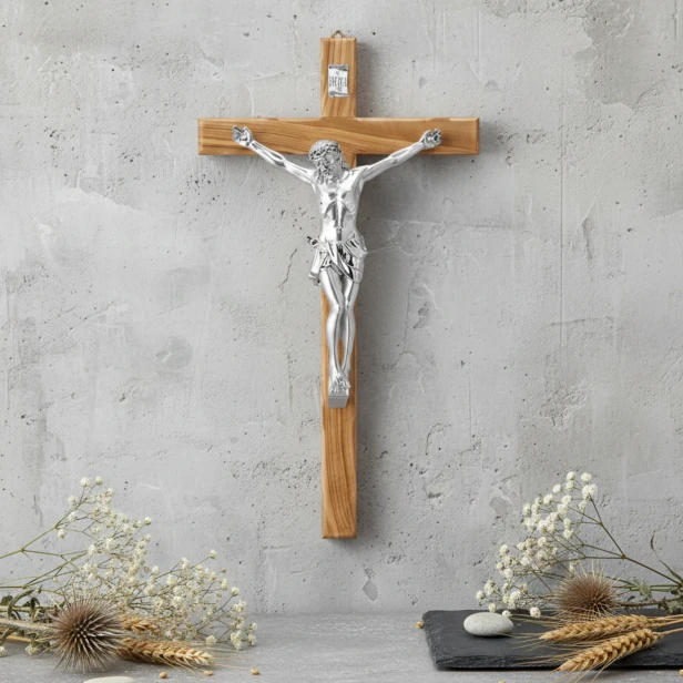 Włoski krucyfiks z drewna oliwnego – tradycyjny krzyż 25 cm