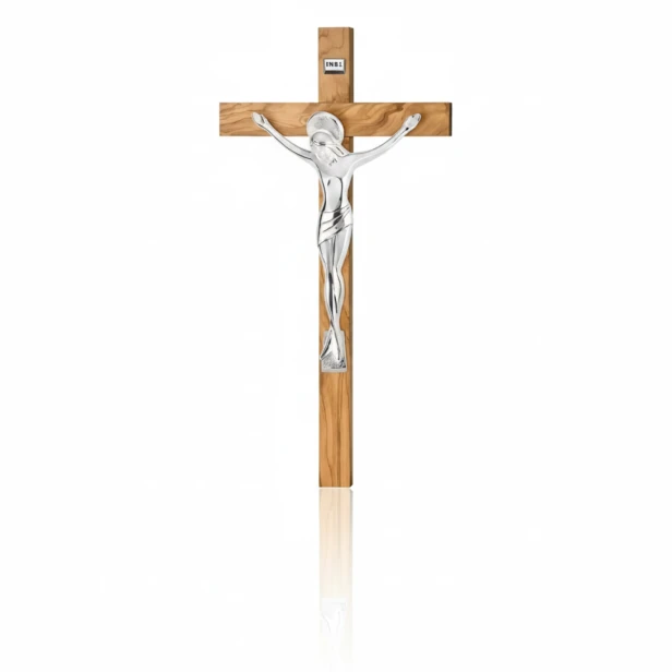 Krzyż z drewna oliwnego 23 cm – włoski krucyfiks nowoczesny z figurą Jezusa AG