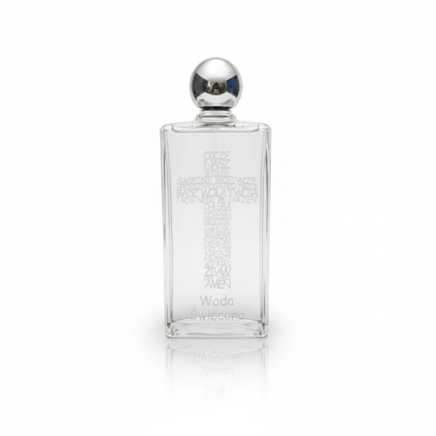 Buteleczka na wodę święconą 100 ml – szklana z grawerowanym krzyżem | DOMUS SACRA™