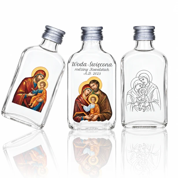Buteleczka na wodę święconą 100 ml ze Świętą Rodziną – trzy wzory nadruku